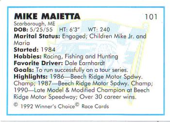 1992 Winner's Choice Busch #101 Mike Maietta Back