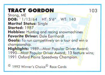 1992 Winner's Choice Busch #103 Tracy Gordon Back