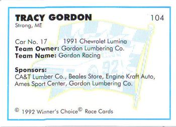 1992 Winner's Choice Busch #104 Tracy Gordon's Car Back
