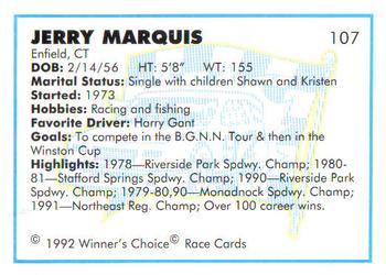 1992 Winner's Choice Busch #107 Jerry Marquis Back
