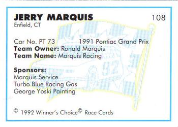 1992 Winner's Choice Busch #108 Jerry Marquis' Car Back
