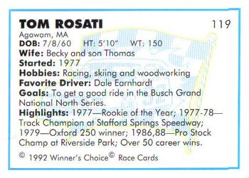 1992 Winner's Choice Busch #119 Tom Rosati Back