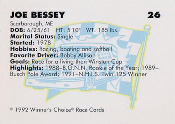1992 Winner's Choice Busch #26 Joe Bessey Back