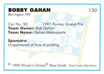 1992 Winner's Choice Busch #130 Bobby Gahan's Car Back