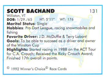 1992 Winner's Choice Busch #131 Scott Bachand Back