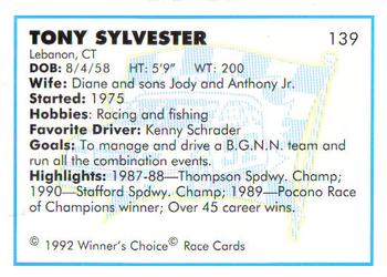 1992 Winner's Choice Busch #139 Tony Sylvester Back