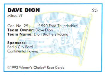 1992 Winner's Choice Busch #25 Dave Dion's Car Back