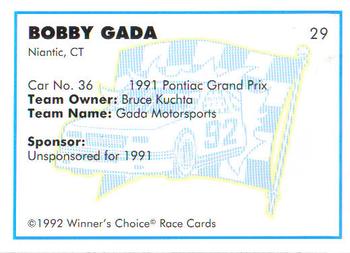 1992 Winner's Choice Busch #29 Bobby Gada's Car Back