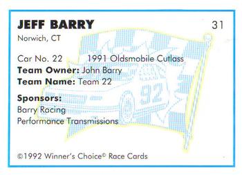 1992 Winner's Choice Busch #31 Jeff Barry's Car Back