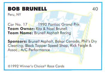 1992 Winner's Choice Busch #40 Bob Brunell's Car Back