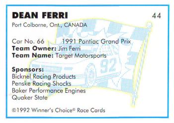 1992 Winner's Choice Busch #44 Dean Ferri's Car Back