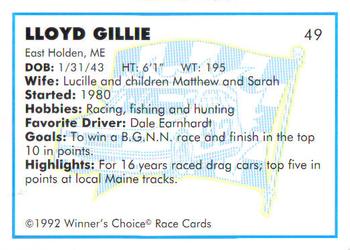 1992 Winner's Choice Busch #49 Lloyd Gillie Back