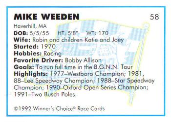 1992 Winner's Choice Busch #58 Mike Weeden Back