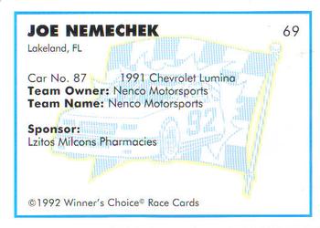 1992 Winner's Choice Busch #69 Joe Nemechek's Car Back