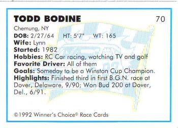 1992 Winner's Choice Busch #70 Todd Bodine Back