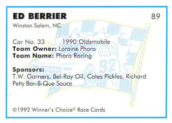 1992 Winner's Choice Busch #89 Ed Berrier's Car Back