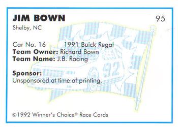 1992 Winner's Choice Busch #95 Jim Bown's Car Back
