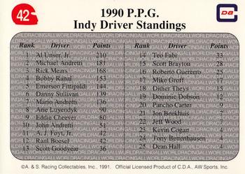 1991 All World #42 '90 P.P.G. Indy Driver Standings Back