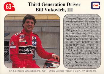 1991 All World #63 Bill Vukovich, III Third Generation Driver Back