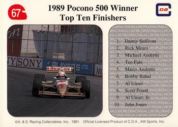 1991 All World #67 '89 Pocono 500 Winner Danny Sullivan Back