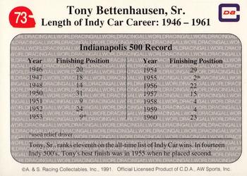 1991 All World #73 All Time Great - Tony Bettenhausen, Sr. Back