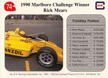 1991 All World #74 '90 Marlboro Challenge Winner Rick Mears Back