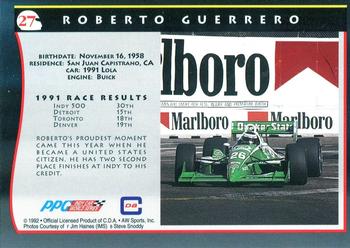 1992 All World Indy #27 Roberto Guerrero Back