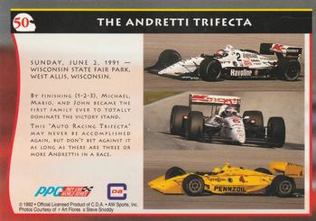 1992 All World Indy #50 Andretti Trifecta Back