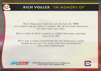 1992 All World Indy #52 Rich Vogler Back