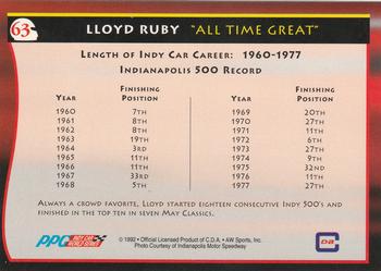 1992 All World Indy #63 Lloyd Ruby Back