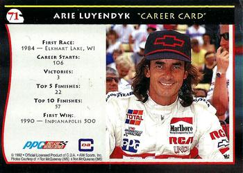 1992 All World Indy #71 Arie Luyendyk Back