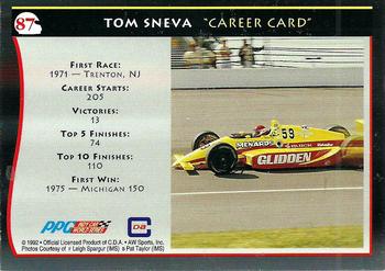 1992 All World Indy #87 Tom Sneva Back