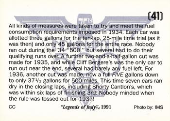 1991 Collegiate Collection Legends of Indy #41 Fuel Consumption at it's Tightest Back