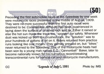 1991 Collegiate Collection Legends of Indy #50 Motorcycles Try the Speedway Back