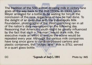 1991 Collegiate Collection Legends of Indy #NNO Milk Back