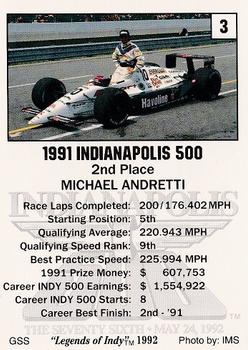 1992 Collegiate Collection Legends of Indy #3 Michael Andretti Back