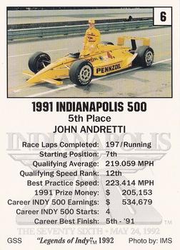 1992 Collegiate Collection Legends of Indy #6 John Andretti Back