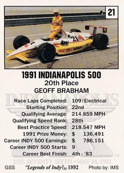 1992 Collegiate Collection Legends of Indy #21 Geoff Brabham Back