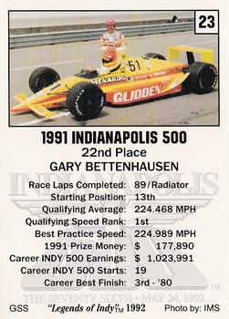 1992 Collegiate Collection Legends of Indy #23 Gary Bettenhausen Back