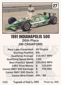 1992 Collegiate Collection Legends of Indy #27 Jim Crawford Back