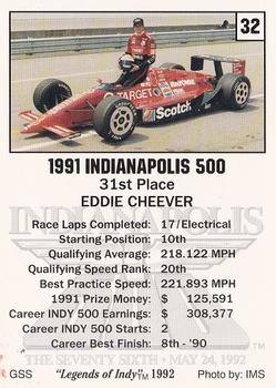 1992 Collegiate Collection Legends of Indy #32 Eddie Cheever Back