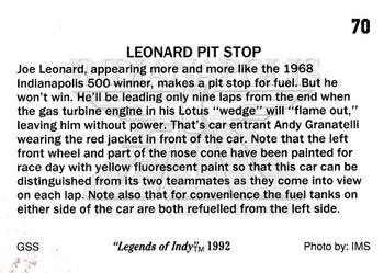 1992 Collegiate Collection Legends of Indy #70 Leonard Pit Stop Back