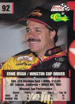 1995 Finish Line #92 Ernie Irvan Back