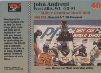 1992 Collect-a-Card Andretti Family Racing #40 1991 Milwaukee Back