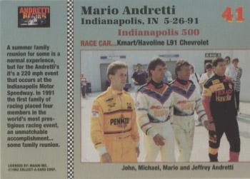 1992 Collect-a-Card Andretti Family Racing #41 1991 Indianapolis Back