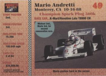 1992 Collect-a-Card Andretti Family Racing #49 1988 Laguna Seca Back