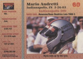 1992 Collect-a-Card Andretti Family Racing #60 1985 Indianapolis Back