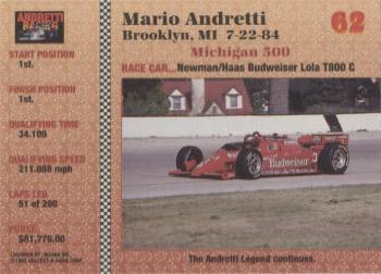 1992 Collect-a-Card Andretti Family Racing #62 1984 Michigan Back
