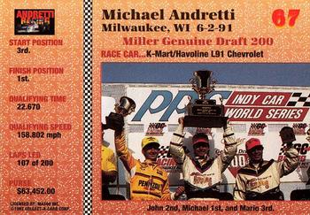 1992 Collect-a-Card Andretti Family Racing #67 1991 Milwaukee Back