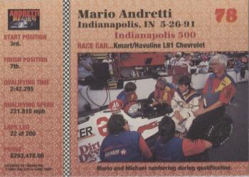 1992 Collect-a-Card Andretti Family Racing #78 1991 Indianapolis Back